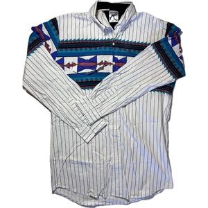 Roper White Blue Striped Vintage Long Sleeve Button Up Shirt XL X-Large Western